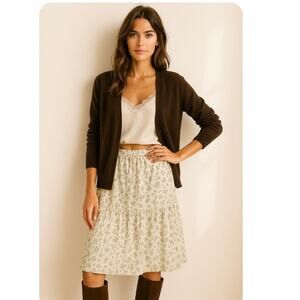 Vintage 90s Y2K Kit Cornell Cottage Core Cotton Ditzy Floral Skirt Size 6